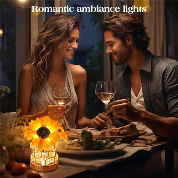 Sunflower Table Lamp Rechargeable Touch Night Light 3 Color Dimmable Gift for Wo - Picture 5 of 7